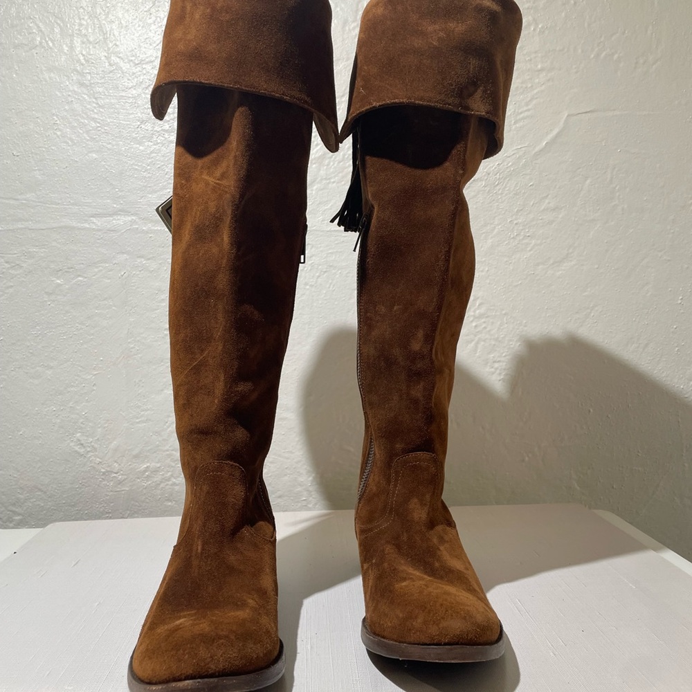 NWT Womens Frye Brown Suede Molly Tassel Over the Knee Boots  7.5 Excellent - Picture 3 of 9